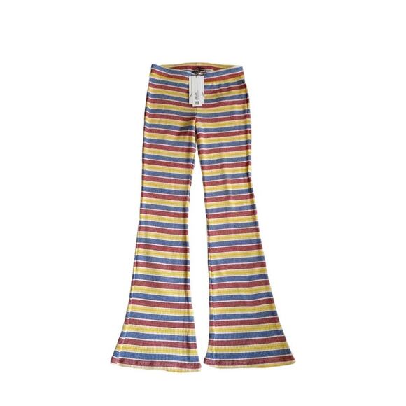 Zara Rib Texture Striped Pull On bell leg Pants Flare High Rise Stretch sz s - Picture 2 of 13